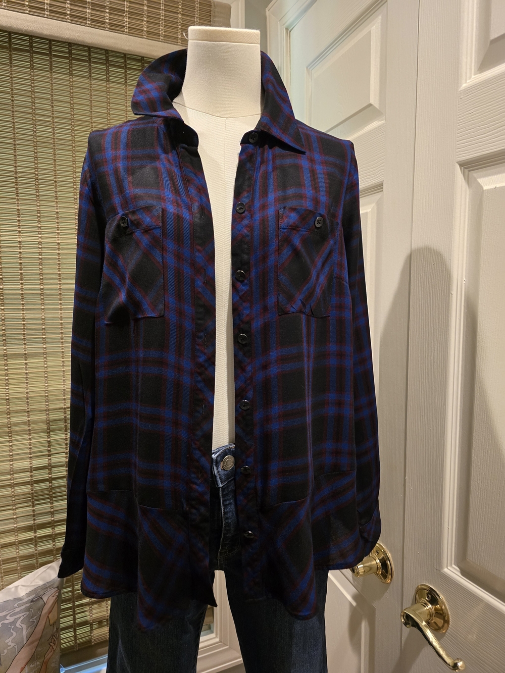 CAbi Black and Blue Plaid Button-Down Shirt